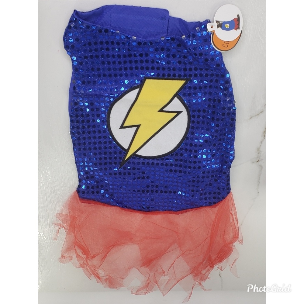 Dog Halloween Superhero Costume Blue Red Cape
